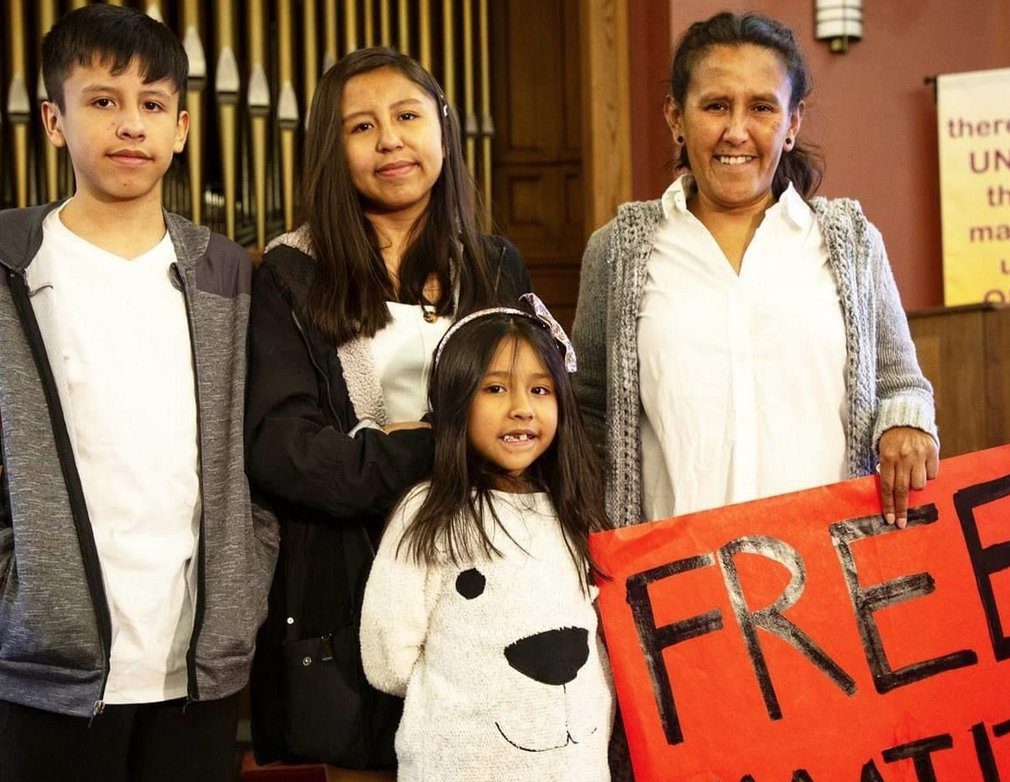 Jeanette Vizguerra, with three of her children, at the First Unitarian Society of Denver, where she has been given sanctuary.