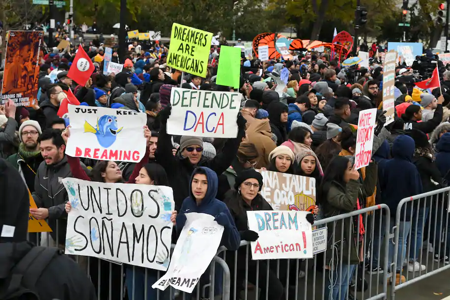 Demonstrators gather in front of the U.S. Supreme Court in 2019 when justices heard arguments on Deferred Action for Childhood Arrivals.