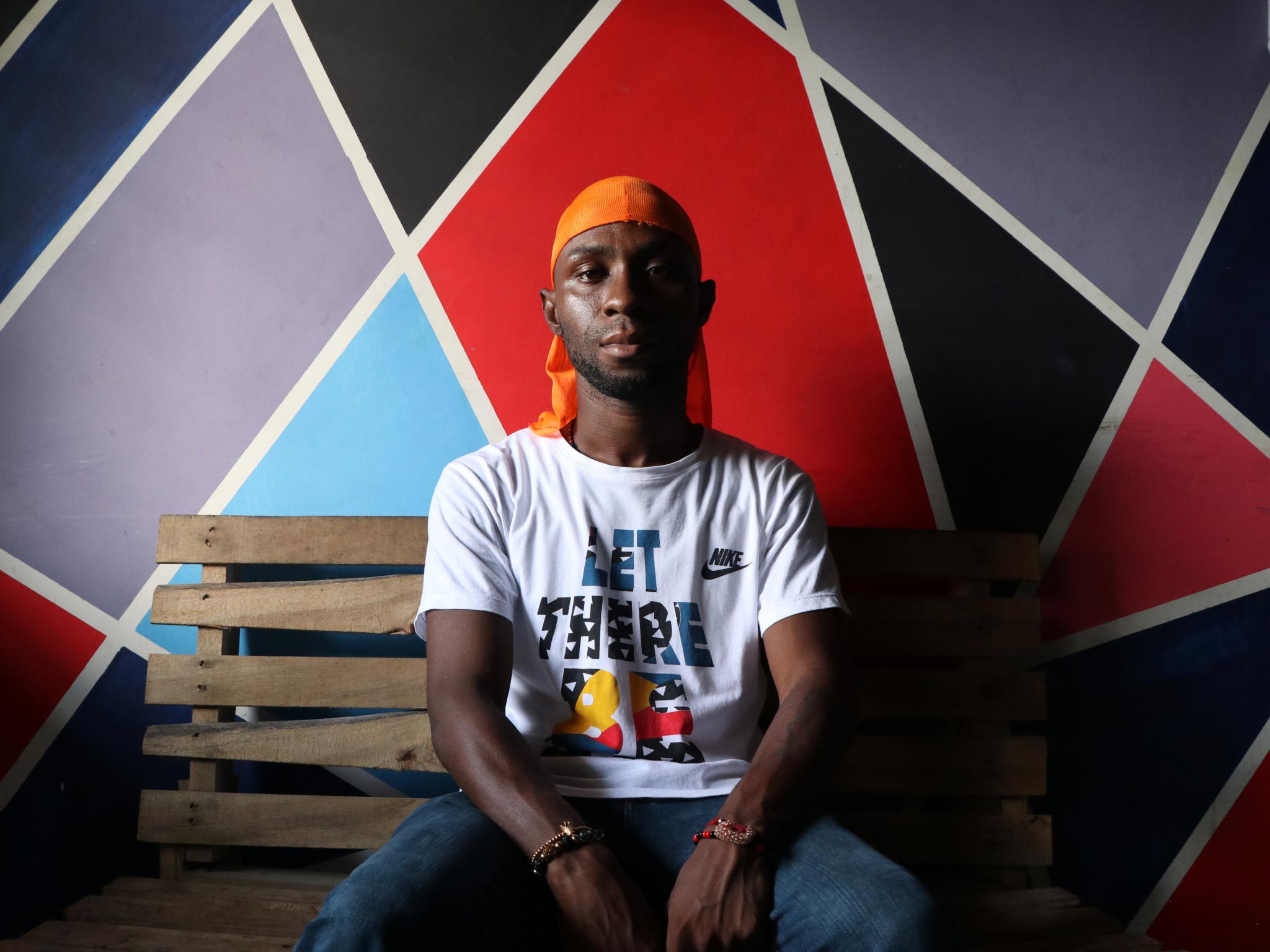 Leonard Renteria posed at his studio