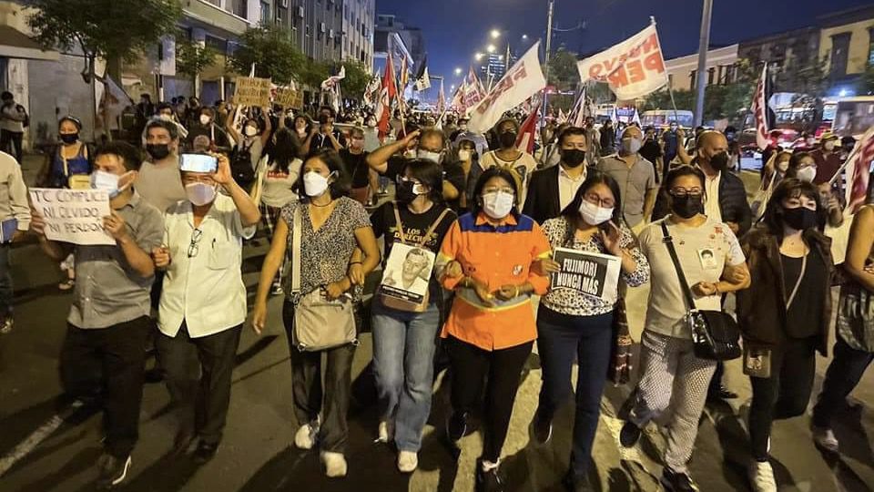 Peruvians marching in the streets to protest