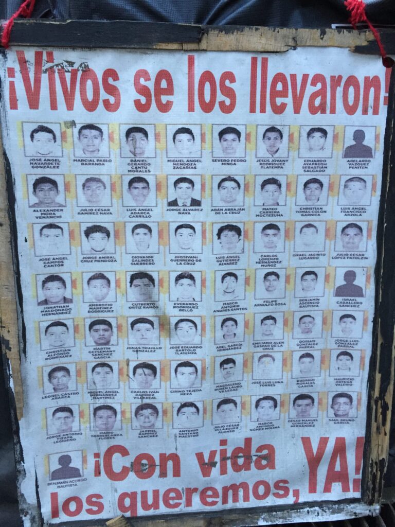 banner of disappeared people in mexico