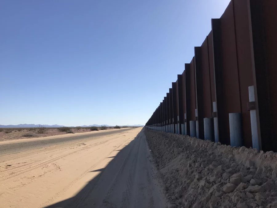A stretch of border wall near Yuma, Ariz